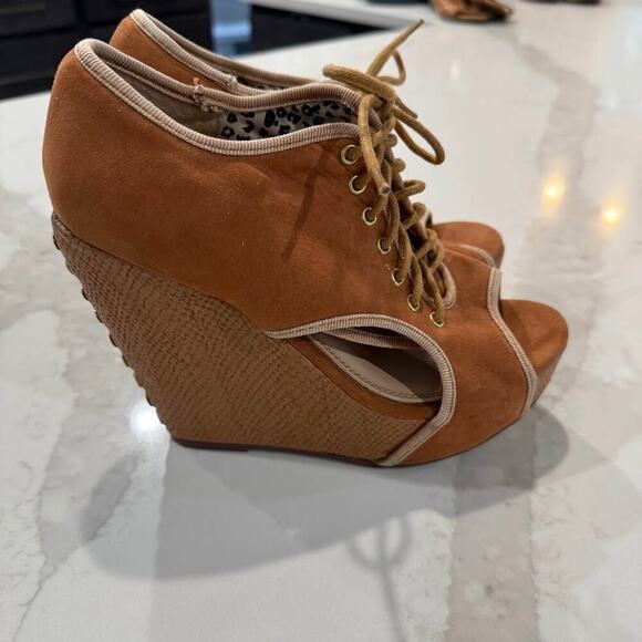Modern Rush Senja Faux Suede Platform Laceup Wedge Heel Womens7.5 Tan Sandal y2k - Picture 2 of 9